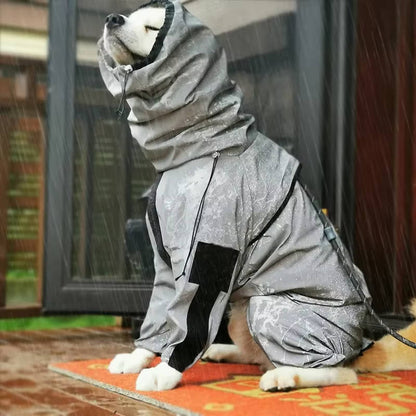 Reflective Waterproof Dog Rain Jacket with Hood and Treat Pocket, M to 5XL