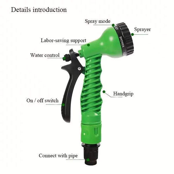 Flexible Garden Hose with Brass Fittings and Adjustable Spray Nozzle