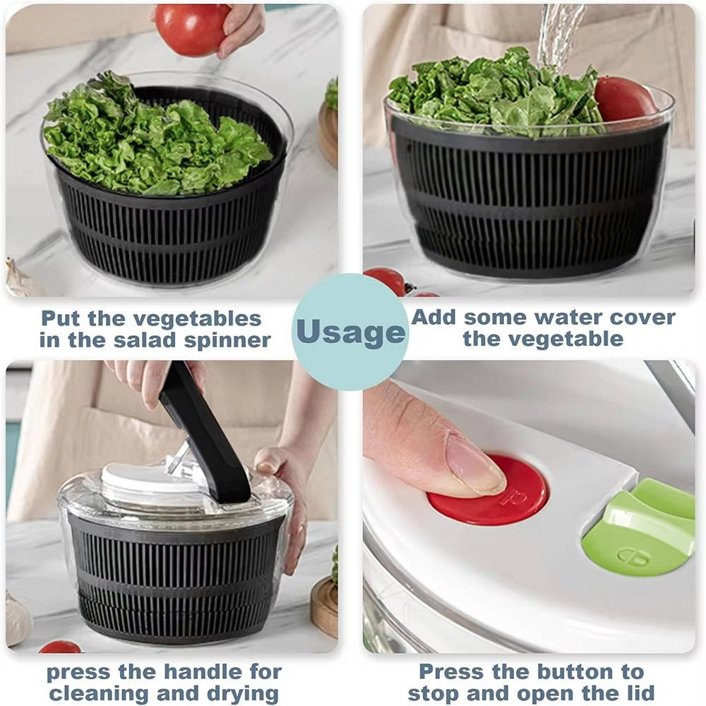 Effortless 3L Salad Dryer with One-Hand Operation and Instant Stop