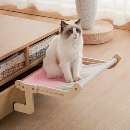 Elevated Cat Hammock Bed with Plywood Frame and Breathable Fabric