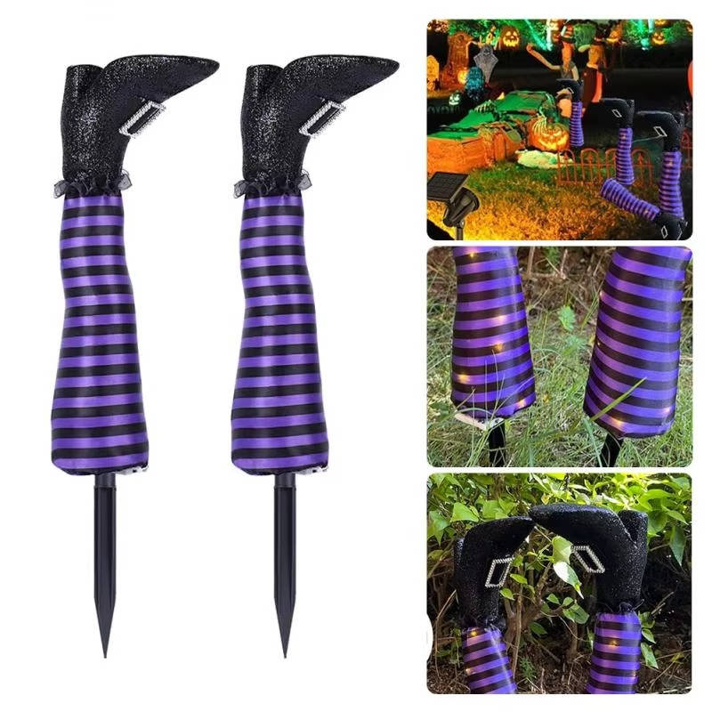 Crashed Witch Yard Stake with Striped Stockings for Halloween Decor