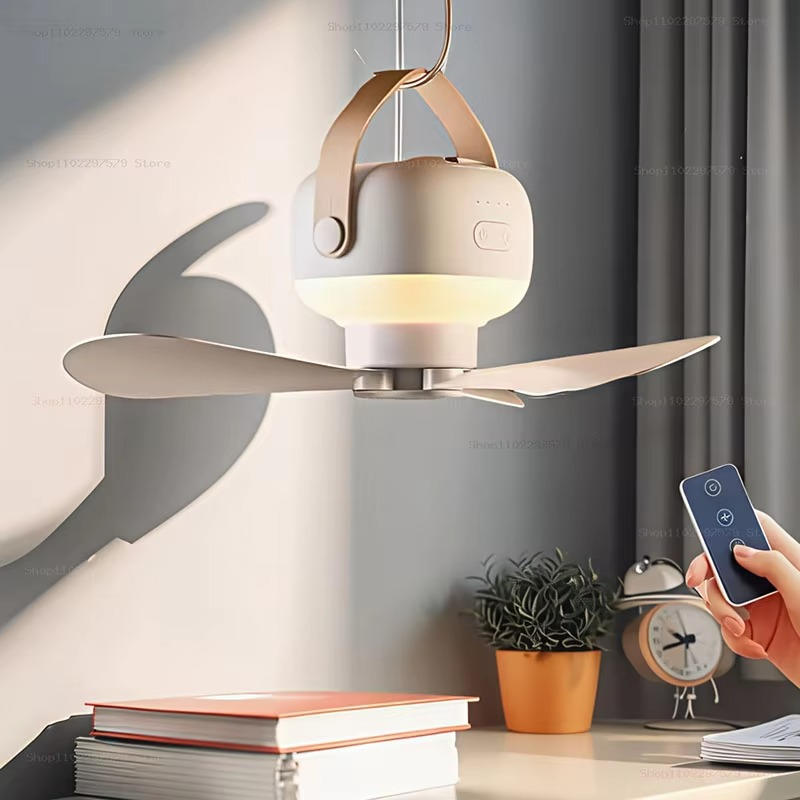 Portable Ceiling Fan with LED Light and Remote – Rechargeable 7200mAh