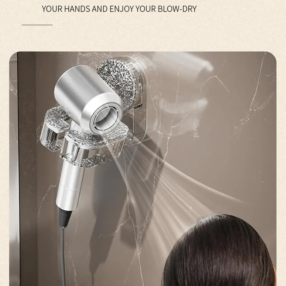 Suction Cup Hair Dryer Rack for Wall – No Drill Bathroom Organizer, Silver