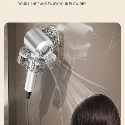 Suction Cup Hair Dryer Rack for Wall – No Drill Bathroom Organizer, Silver