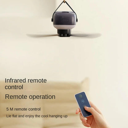 Portable Ceiling Fan with LED Light and Remote – Rechargeable 7200mAh