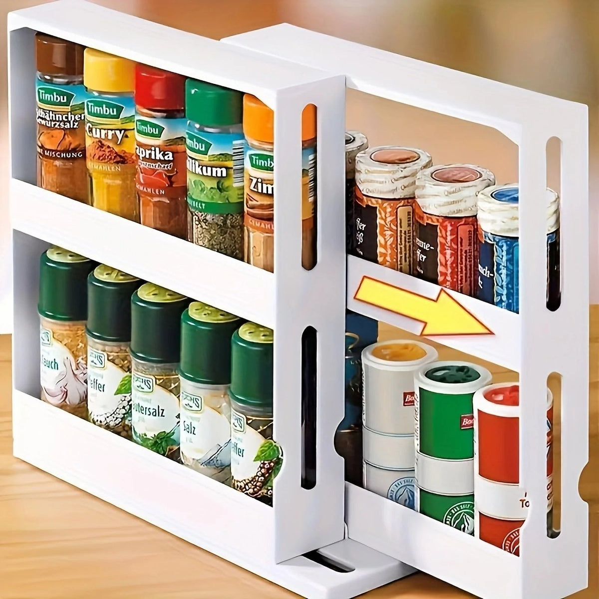 Effortless Spice Storage with 90-Degree Rotating Shelves