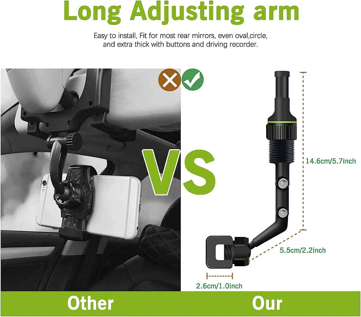 Foldable Rearview Mirror Phone Holder - 360-Degree Rotation for 4 to 6.5 Inch Devices