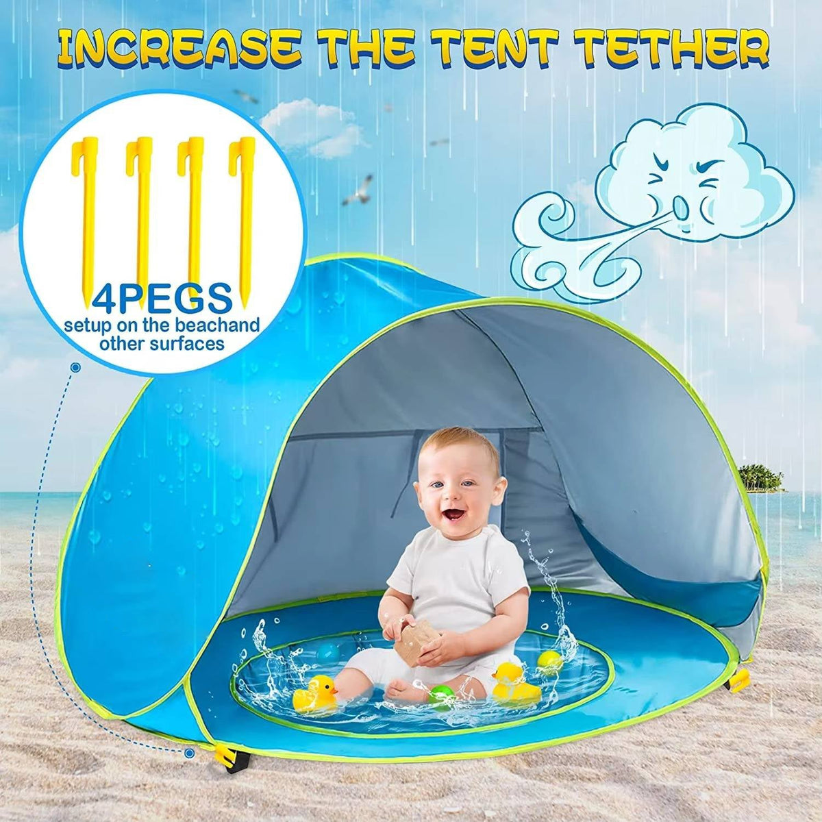 Instant Shade Beach Tent with Splash Zone for Kids
