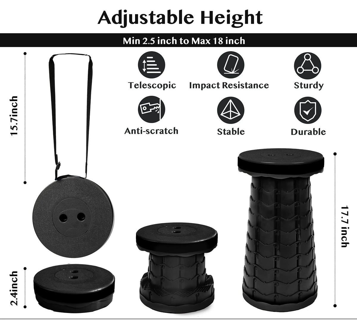 Portable Adjustable Stool with Travel Straps – 330 lb Capacity