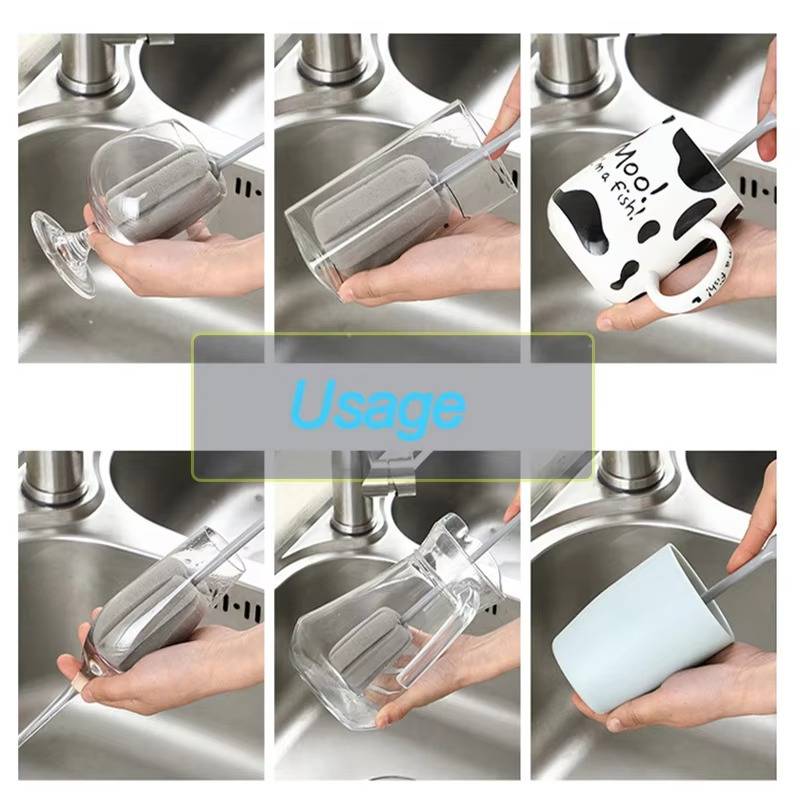 Extended Reach Bottle Cleaner with Rotating Head and Gentle Bristles