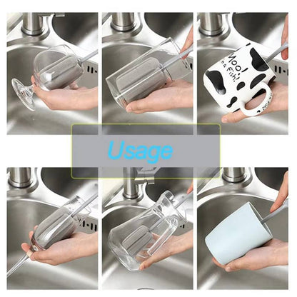 Extended Reach Bottle Cleaner with Rotating Head and Gentle Bristles