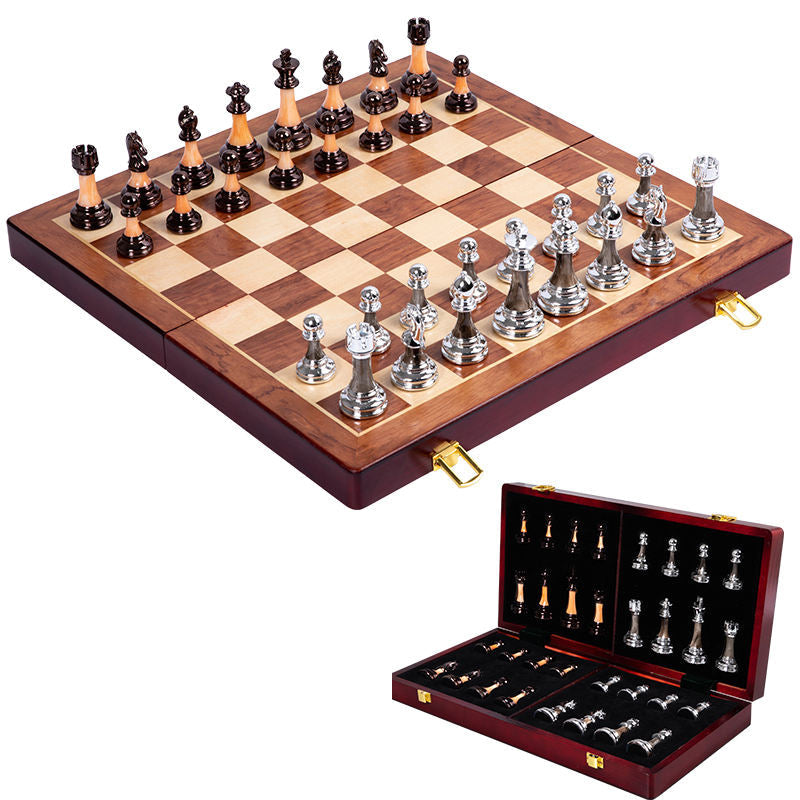 Elegant Metal Chess Collection with Expansive 16.5" Timber Board