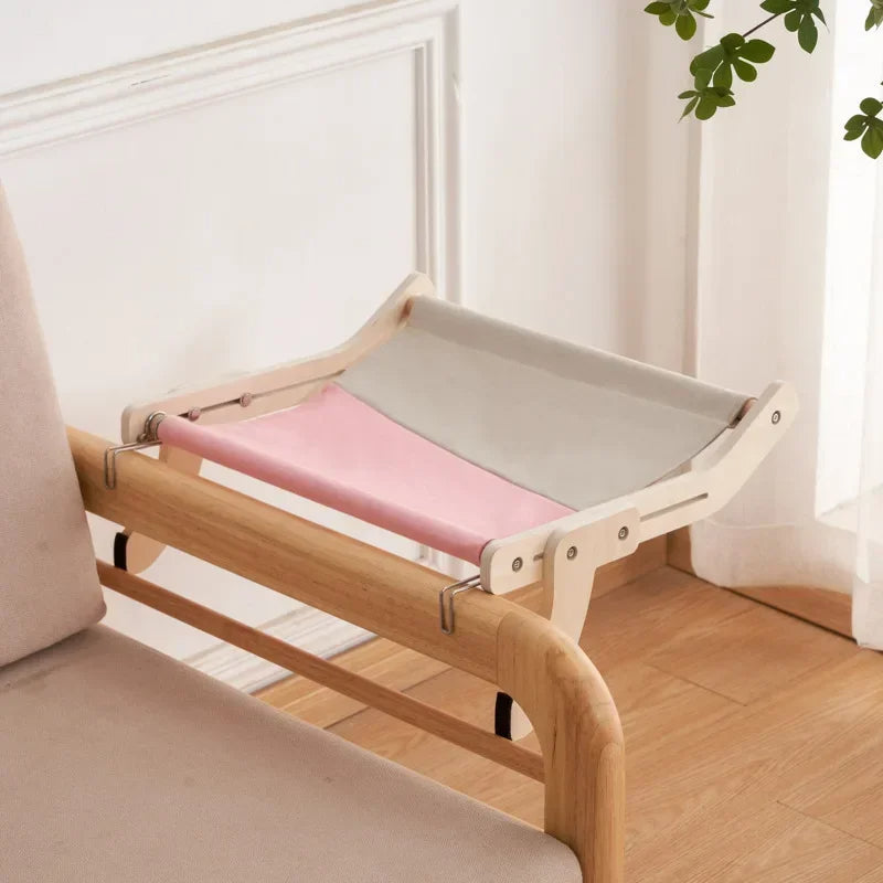 Elevated Cat Hammock Bed with Plywood Frame and Breathable Fabric