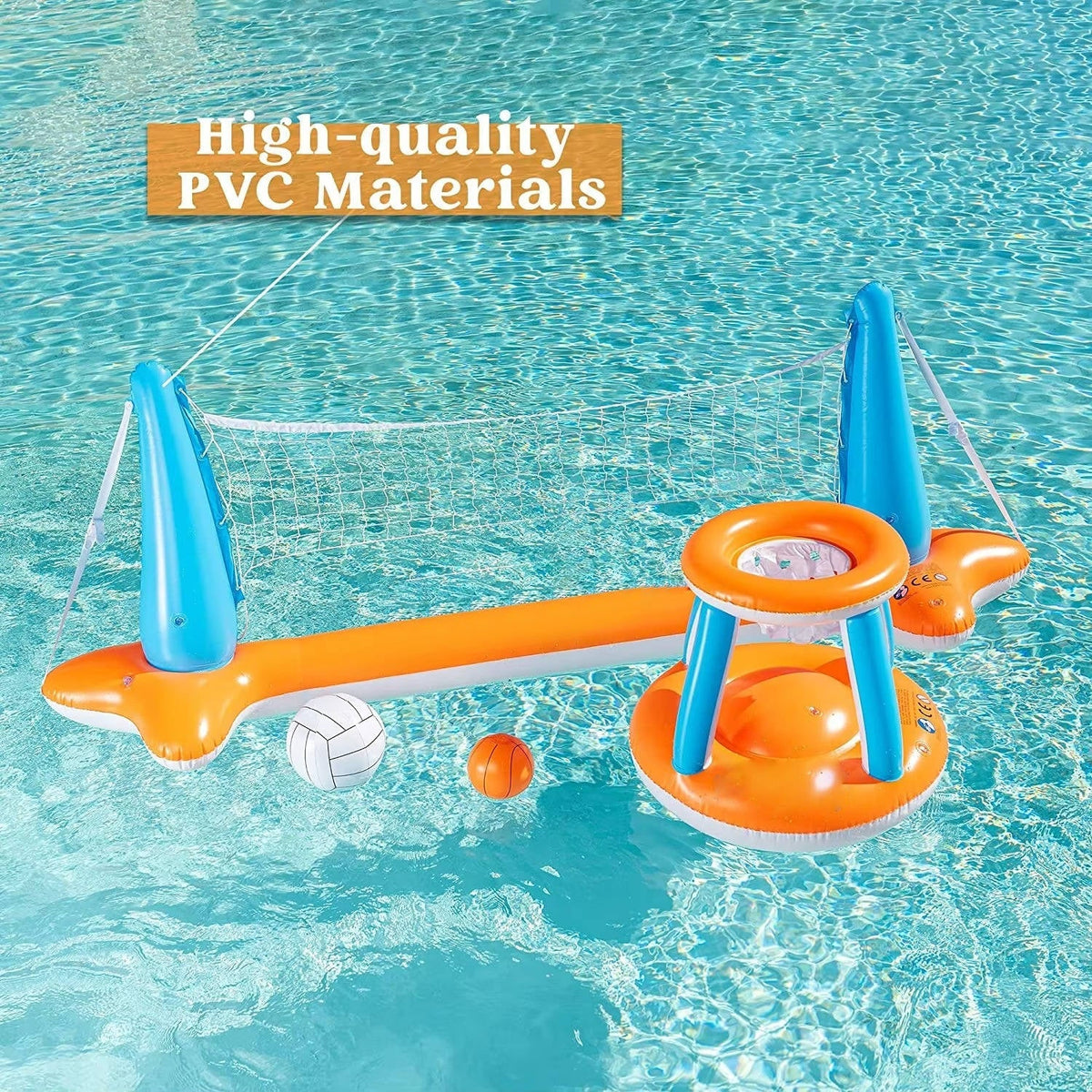 Versatile Inflatable Pool Game Set: Volleyball & Basketball Fun