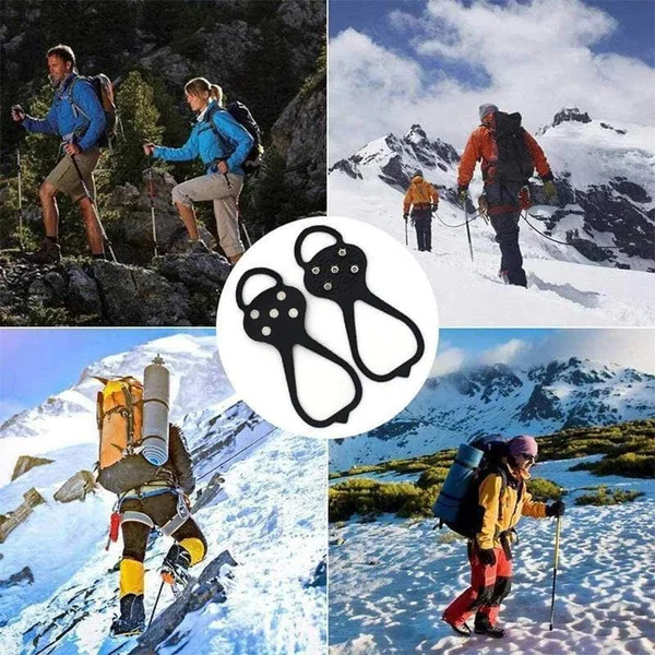 Non-Slip Spikes for Footwear - Ice Crampons with 5 Steel Claws for Hiking and Fishing