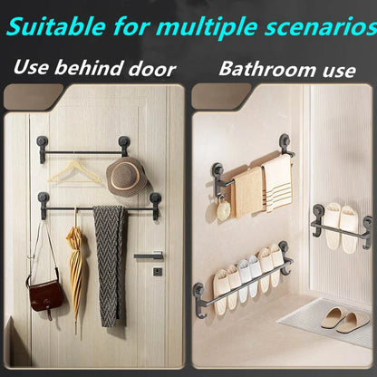 Suction Cup Towel Bar Holder for Bathroom and Kitchen, 40cm, Black, No Drill