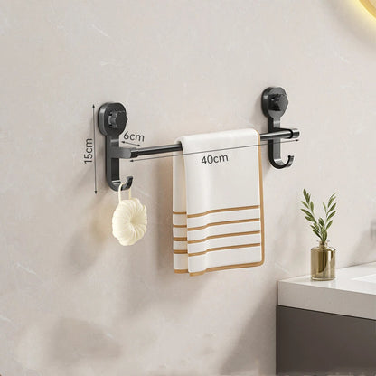 Suction Cup Towel Bar Holder for Bathroom and Kitchen, 40cm, Black, No Drill