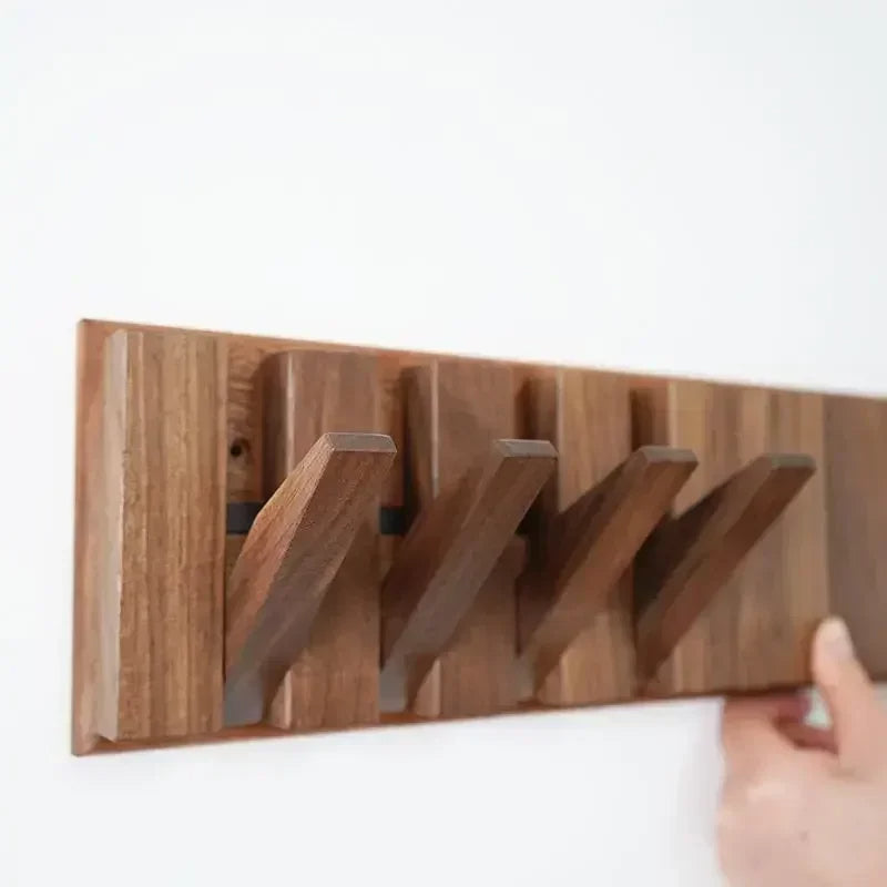 Wall-Mounted Coat Rack in Solid Wood, No Drill Hook Rail, 4 or 6 Hooks, Light or Dark, Entryway Organizer