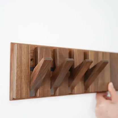 Wall-Mounted Coat Rack in Solid Wood, No Drill Hook Rail, 4 or 6 Hooks, Light or Dark, Entryway Organizer