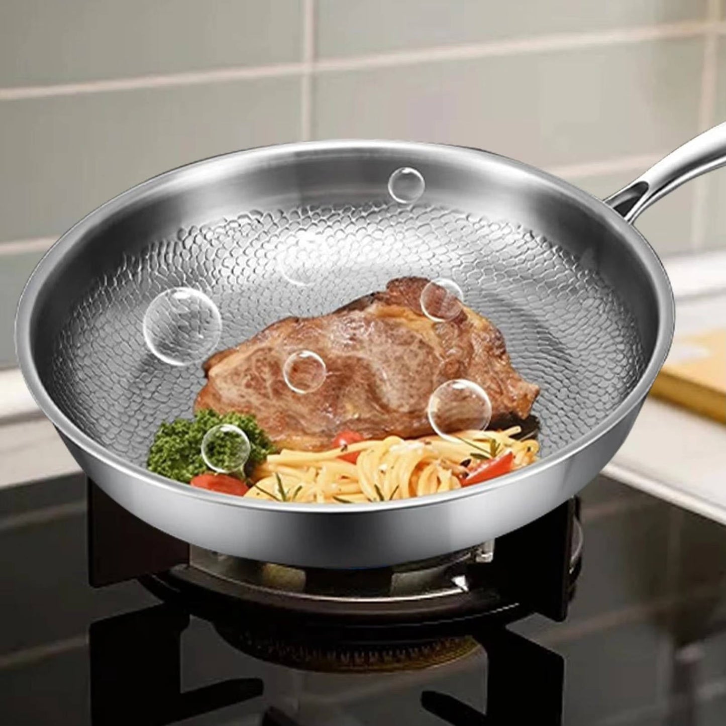 Fish Scale Textured Titanium Cookware with Curved Edge, Non-Coated