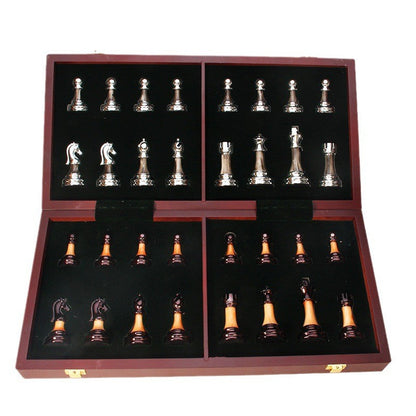 Elegant Metal Chess Collection with Expansive 16.5" Timber Board