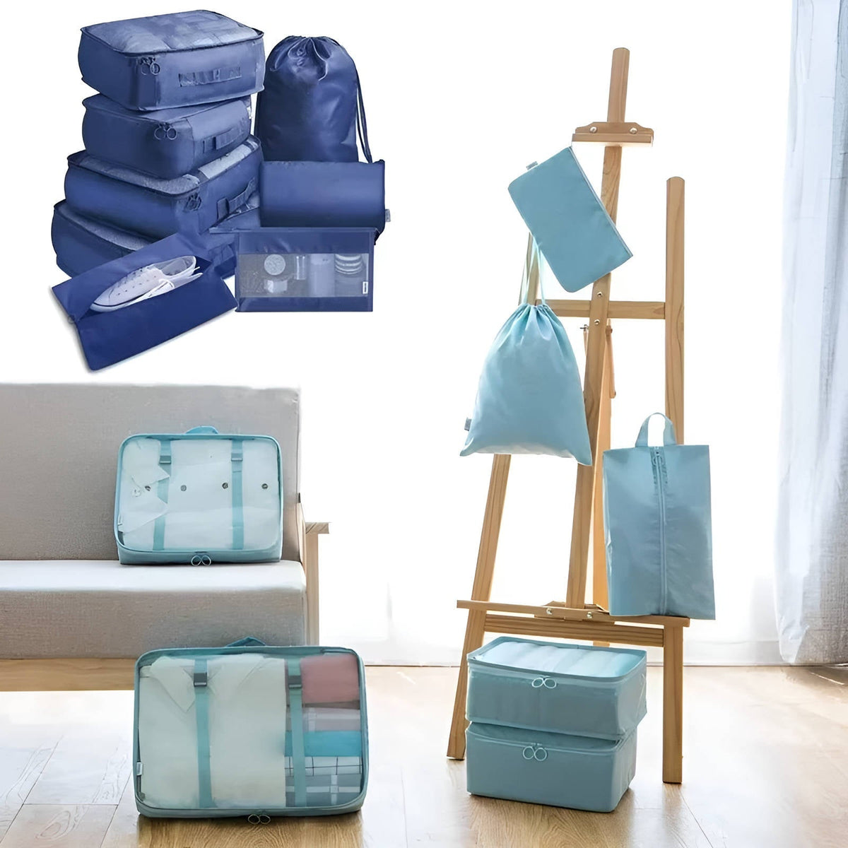 Travel Organizer Cubes with Mesh Panels – 7-Piece Set
