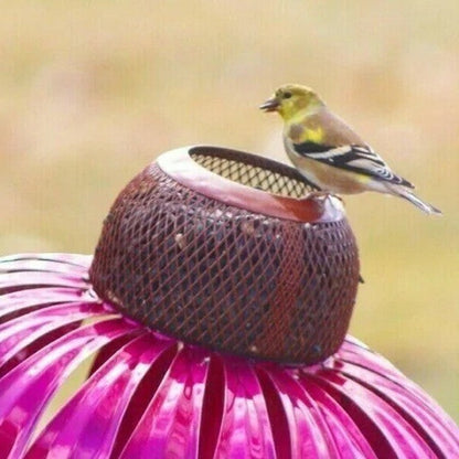 Bird Feeder with Wide Dish and Easy Refill - Metal Coneflower Design