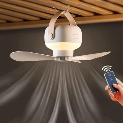 Portable Ceiling Fan with LED Light and Remote – Rechargeable 7200mAh