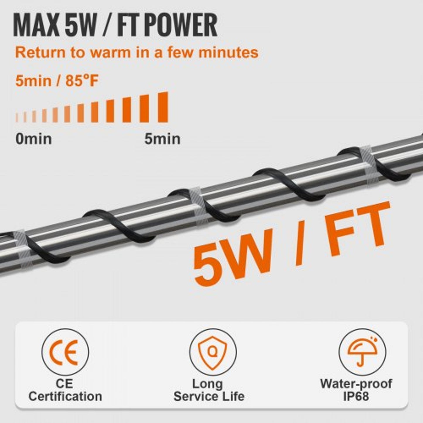 60ft Pipe Heat Cable with Smart Thermostat Control