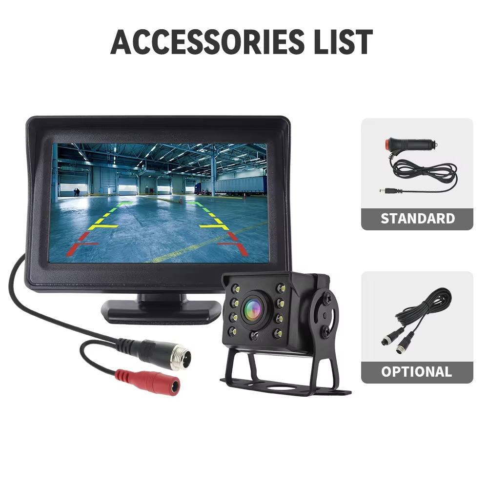 4.3 Inch Backup Monitor with Wireless Reverse Camera for Vehicles, 170° Lens, IP68
