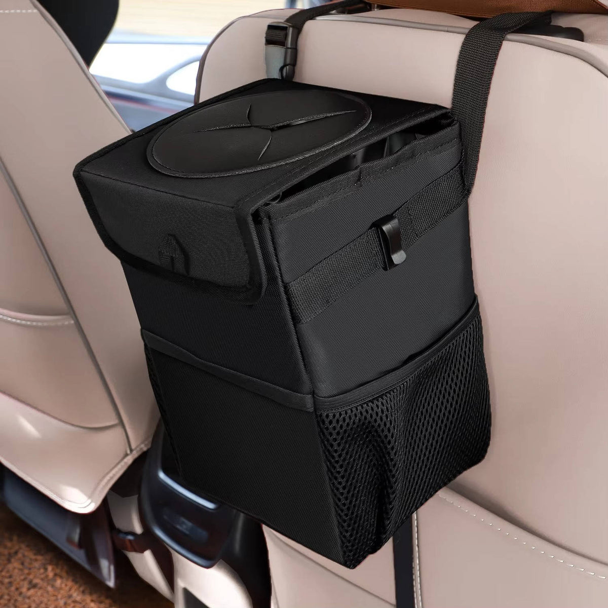 Ultimate Leak-Resistant Car Waste Bin with Storage Pockets