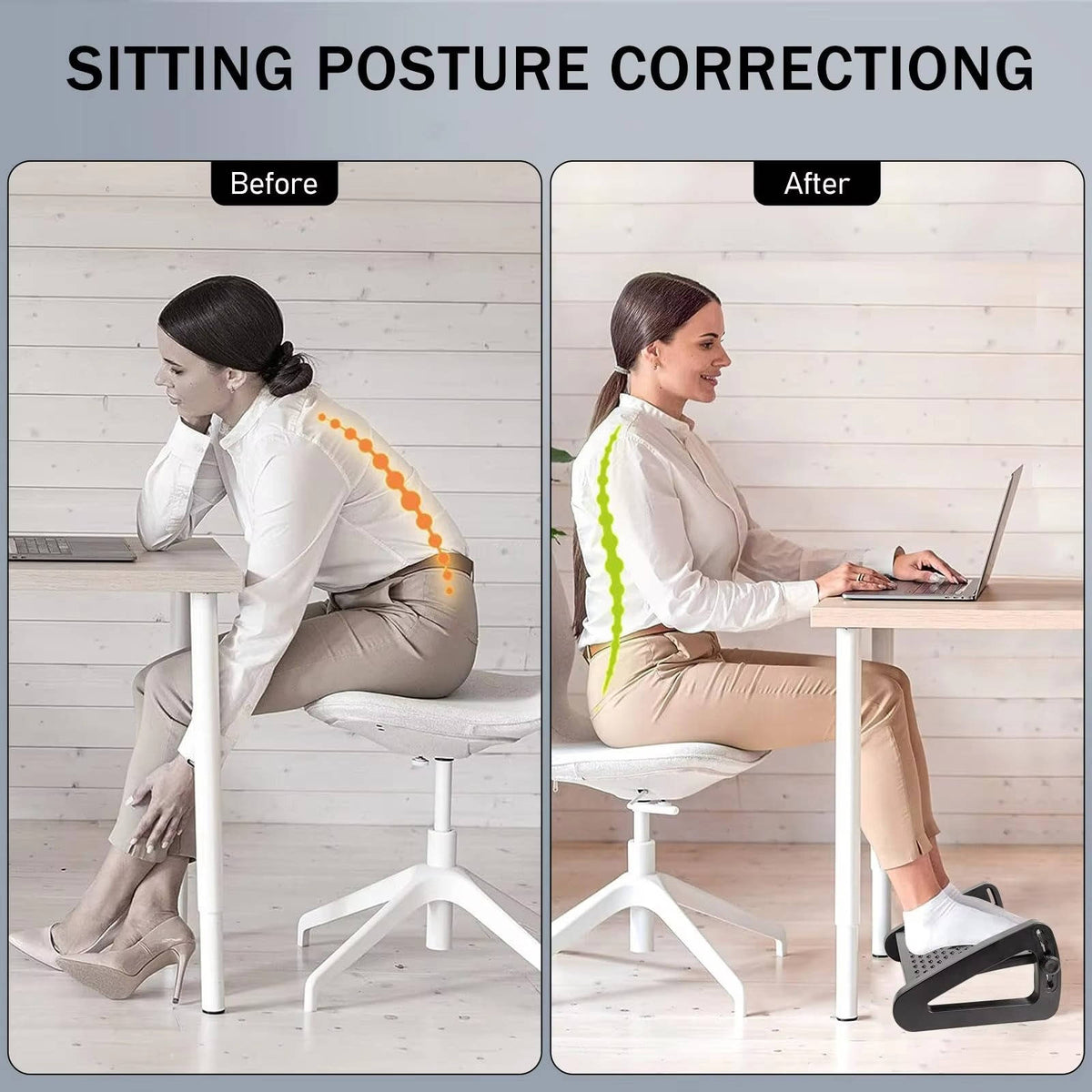 Ergonomic Footrest with Massage Rollers - Adjustable 3.5 to 7.5 inches for Home and Office