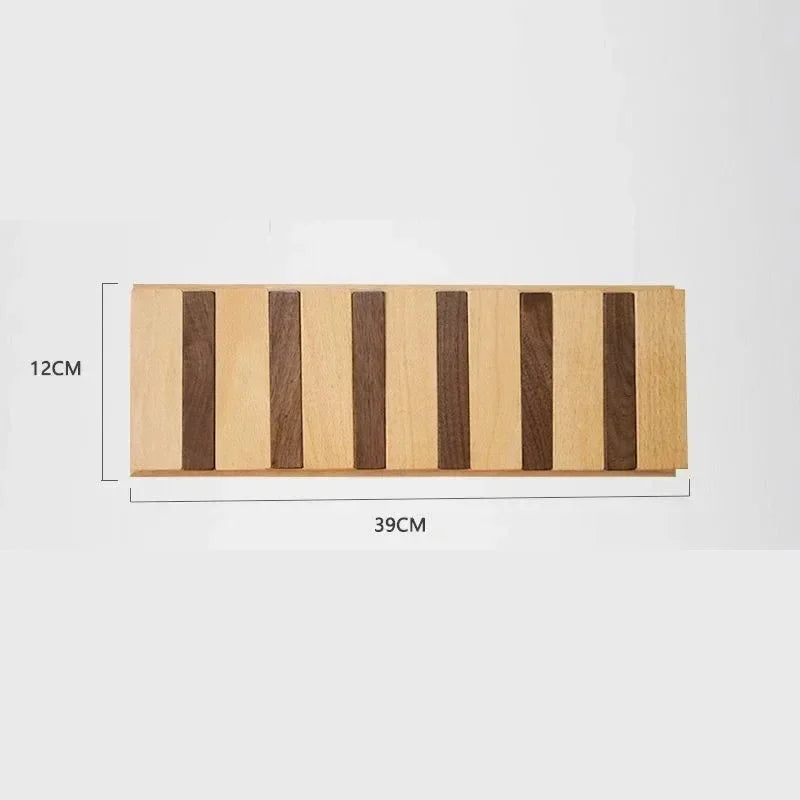 Wall-Mounted Coat Rack in Solid Wood, No Drill Hook Rail, 4 or 6 Hooks, Light or Dark, Entryway Organizer
