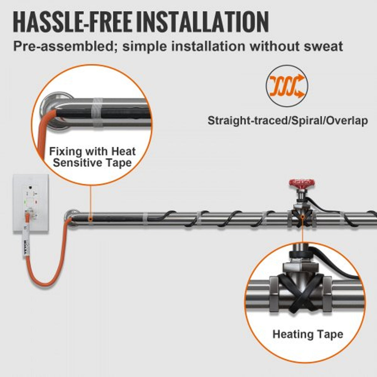 60ft Pipe Heat Cable with Smart Thermostat Control