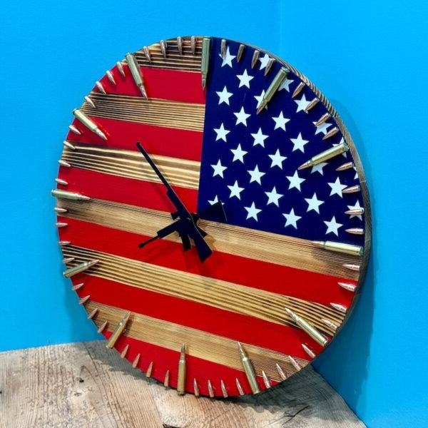 Patriotic Wood Clock with Bullet Markers for Bold Spaces