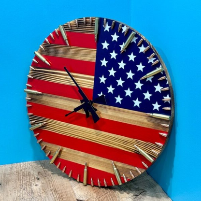 Patriotic Wood Clock with Bullet Markers for Bold Spaces