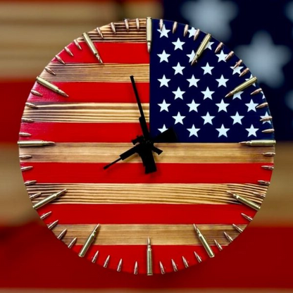 Patriotic Wood Clock with Bullet Markers for Bold Spaces