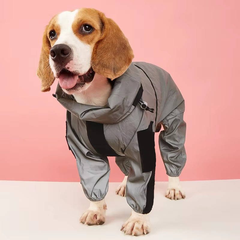 Reflective Waterproof Dog Rain Jacket with Hood and Treat Pocket, M to 5XL