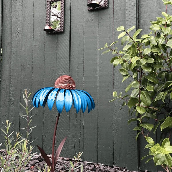 Bird Feeder with Wide Dish and Easy Refill - Metal Coneflower Design