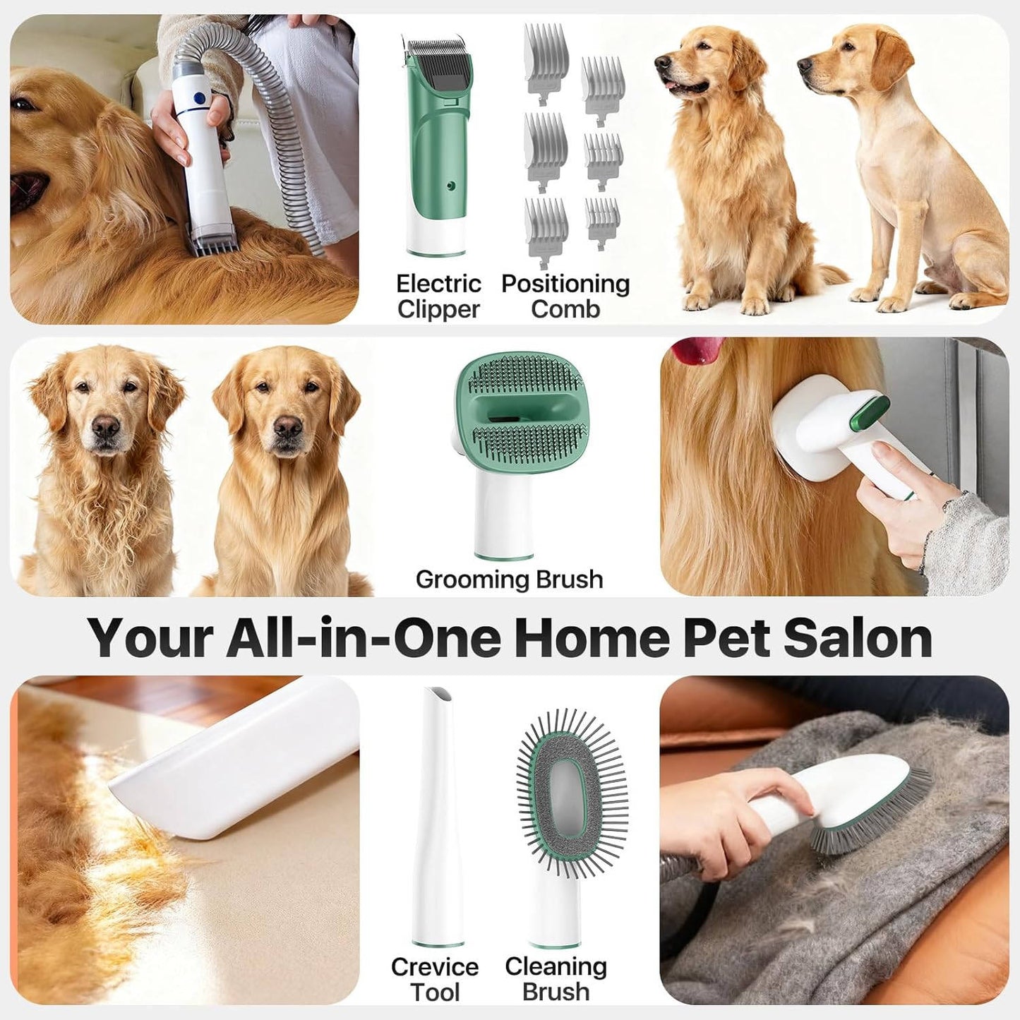 Pet Grooming Vacuum System with Clipper and 2L Collection Bin
