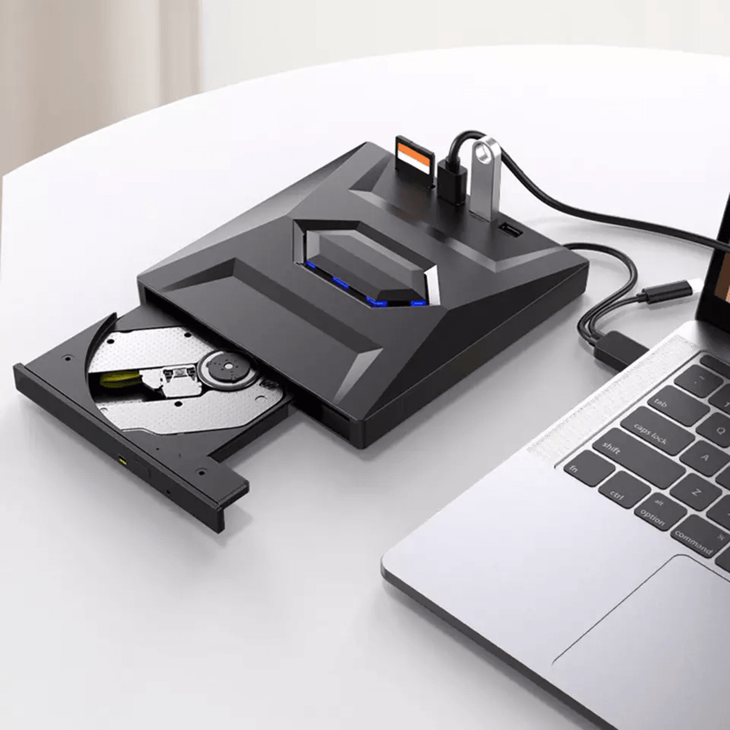 Versatile External Drive with SD Card Reader & USB Hub