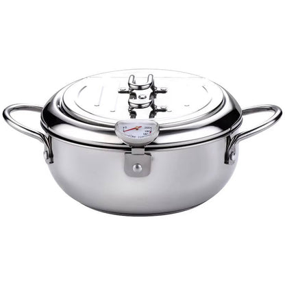 Versatile Deep Fryer with Protective Lid and Integrated Thermometer