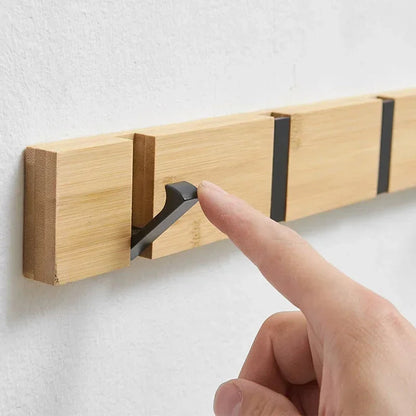Bamboo Coat Rack with Hidden Hooks – Wall-Mounted, 3-5 Hook Options, Towel Holder