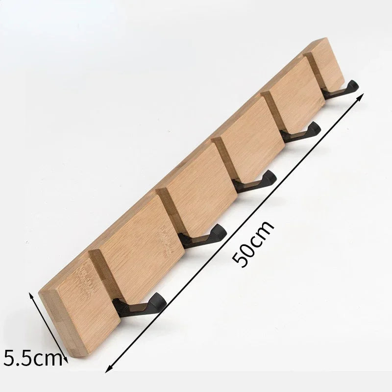 Bamboo Coat Rack with Hidden Hooks – Wall-Mounted, 3-5 Hook Options, Towel Holder