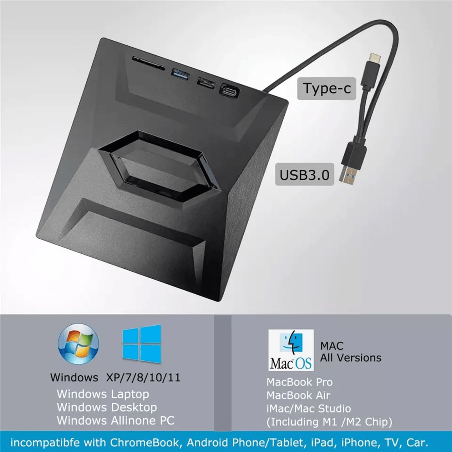 Versatile External Drive with SD Card Reader & USB Hub