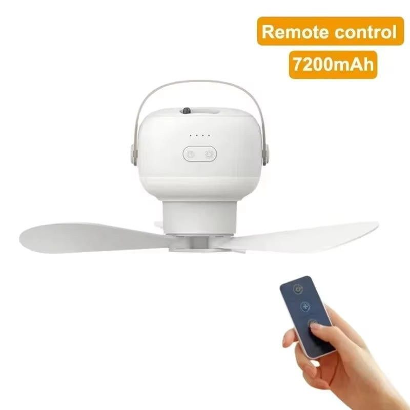 Portable Ceiling Fan with LED Light and Remote – Rechargeable 7200mAh