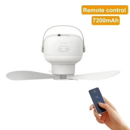 Portable Ceiling Fan with LED Light and Remote – Rechargeable 7200mAh