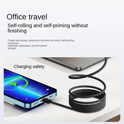 3.3ft Braided Charging Cable with Magnetic Ends and Self-Coiling Design