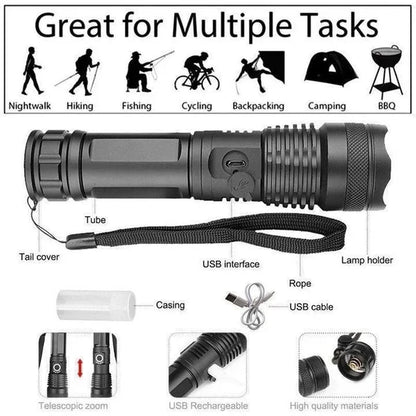 100000 Lumens Powerful Rechargeable Flashlight