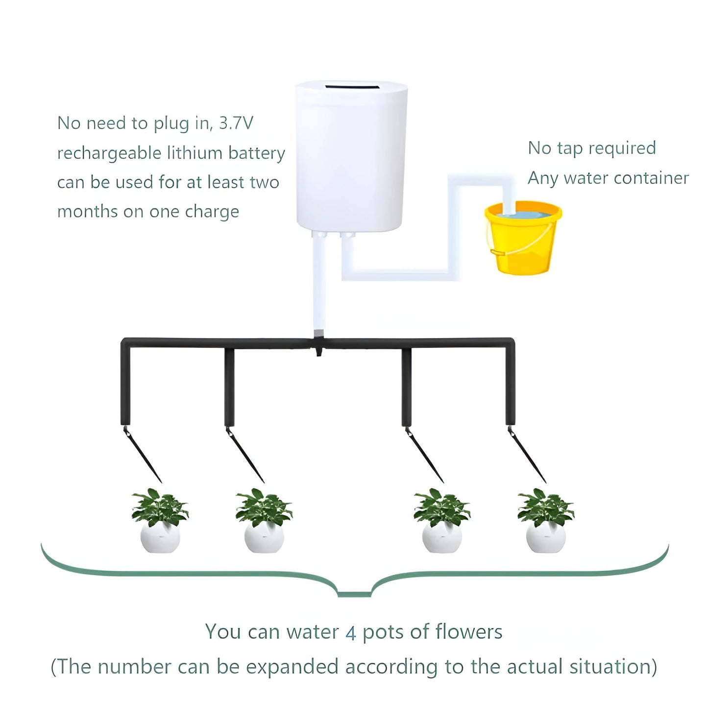 LCD Display Rechargeable Watering System for 8 Pots – 120-Day Battery